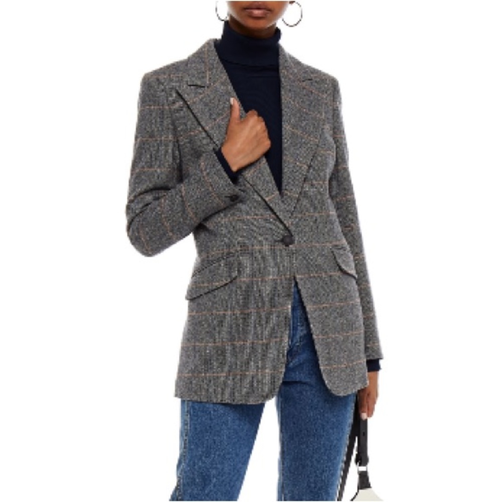 Rag & Bone Annie Check Plaid Blazer grey sz 8 Wool